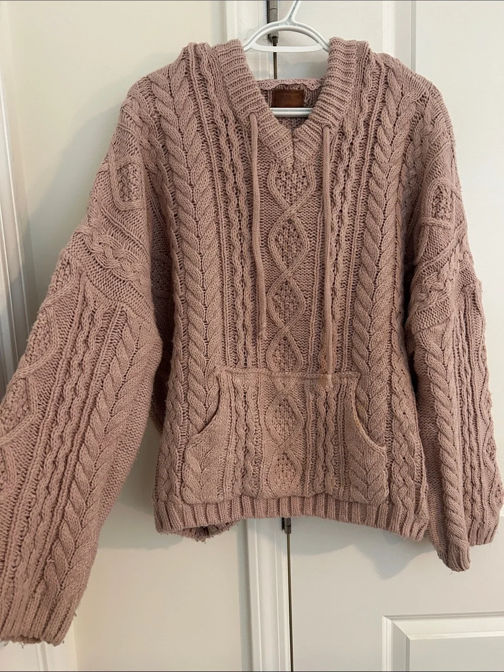 POL Dusty Rose Cable Knit Turtleneck Hoodie